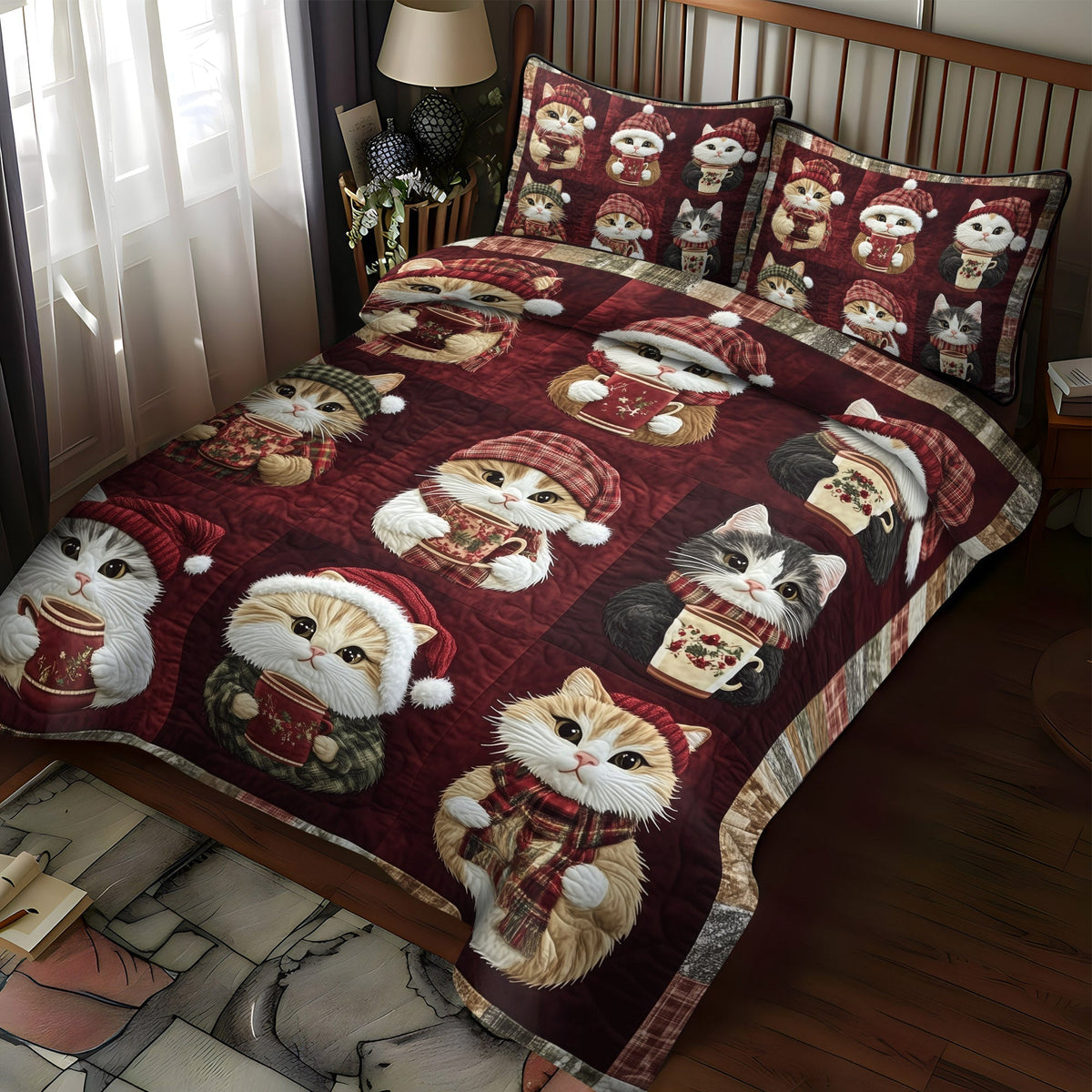Jolly Catmas 3-Piece Quilted Bedding Set - Single (59" x 70")