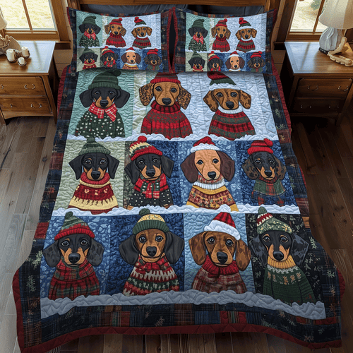 Jolly Doxie Paws 3-Piece Quilted Bedding Set - Single (59" x 70")