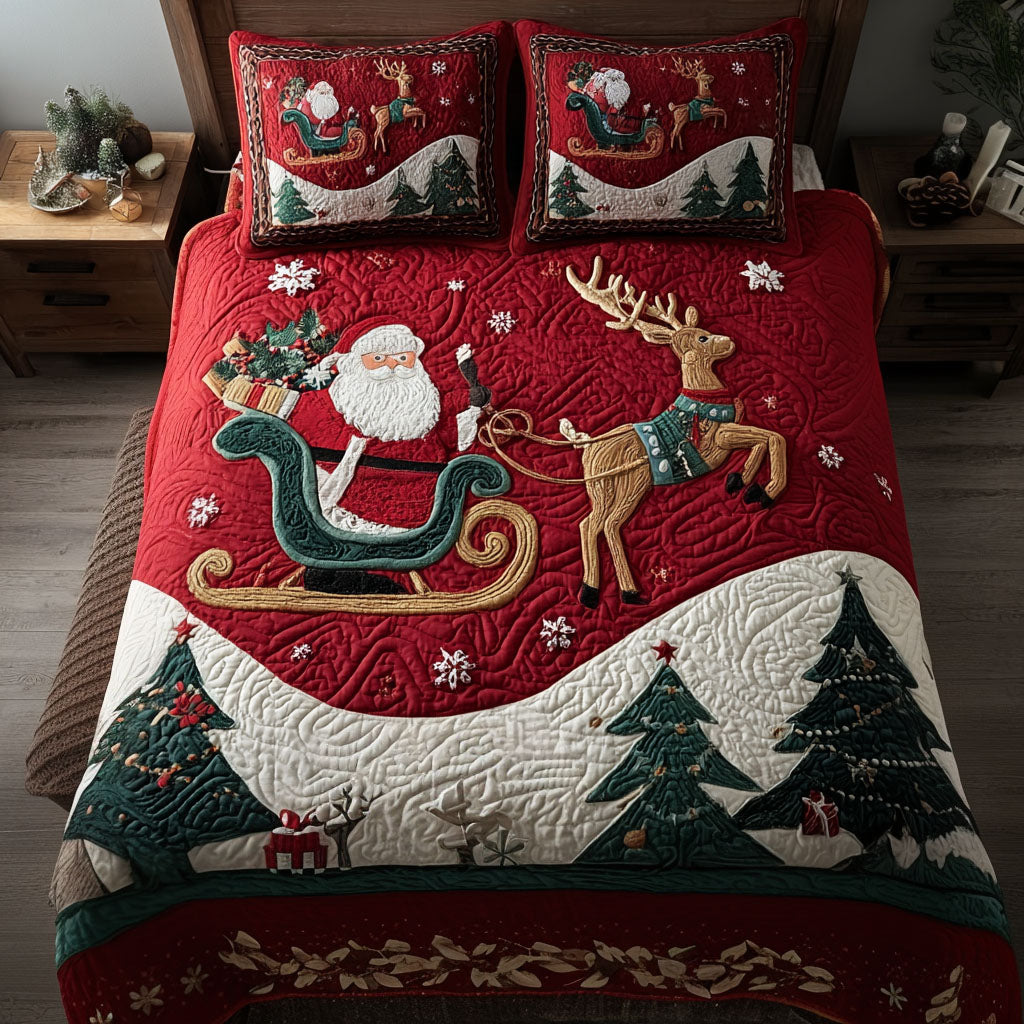 Jolly Sleigh Adventure 3-Piece Quilted Bedding Set - Single (59" x 70")