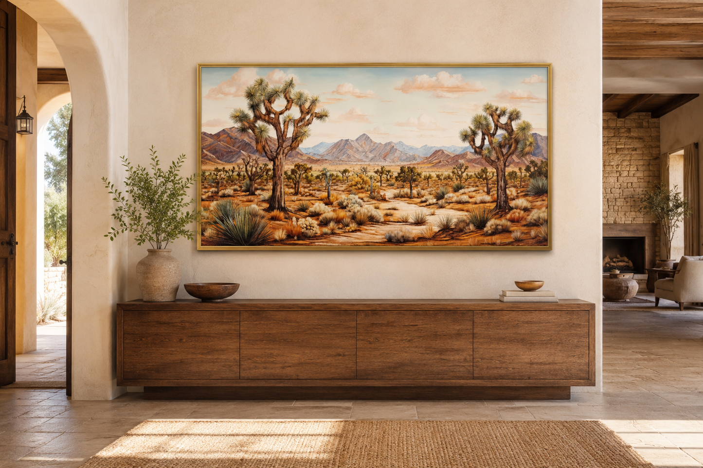 Joshua Trees Wall Art - Framed Arizona Canvas Painting | Rustic Desert Landscape Decor