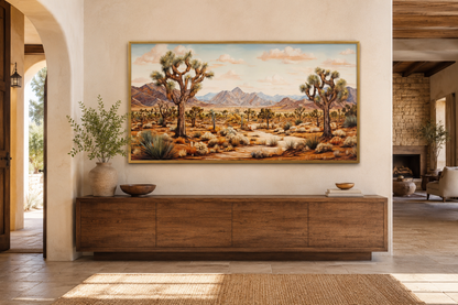 Joshua Trees Wall Art - Framed Arizona Canvas Painting | Rustic Desert Landscape Decor