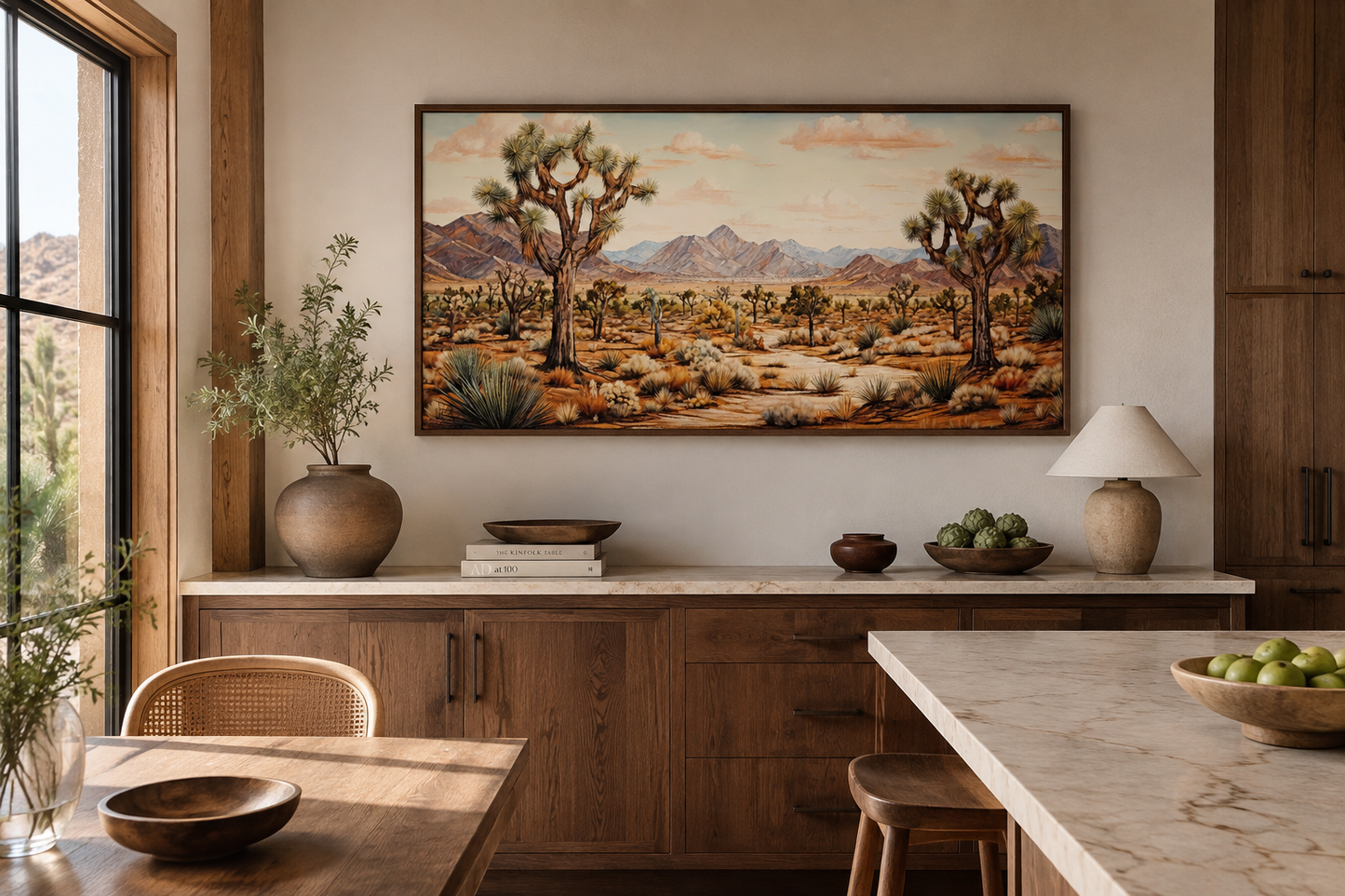 Joshua Trees Wall Art - Framed Arizona Canvas Painting | Rustic Desert Landscape Decor