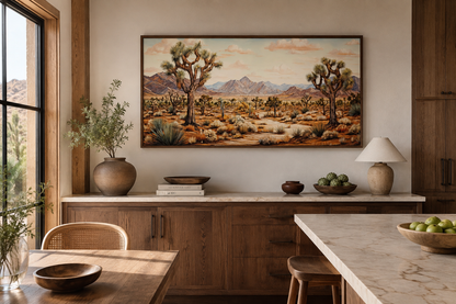 Joshua Trees Wall Art - Framed Arizona Canvas Painting | Rustic Desert Landscape Decor