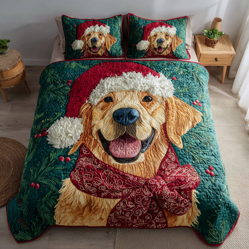 Joyful Golden Retriever 3-Piece Quilted Bedding Set - Single (59" x 70")