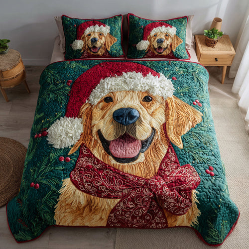 Joyful Golden Retriever 3-Piece Quilted Bedding Set - Single (59" x 70")