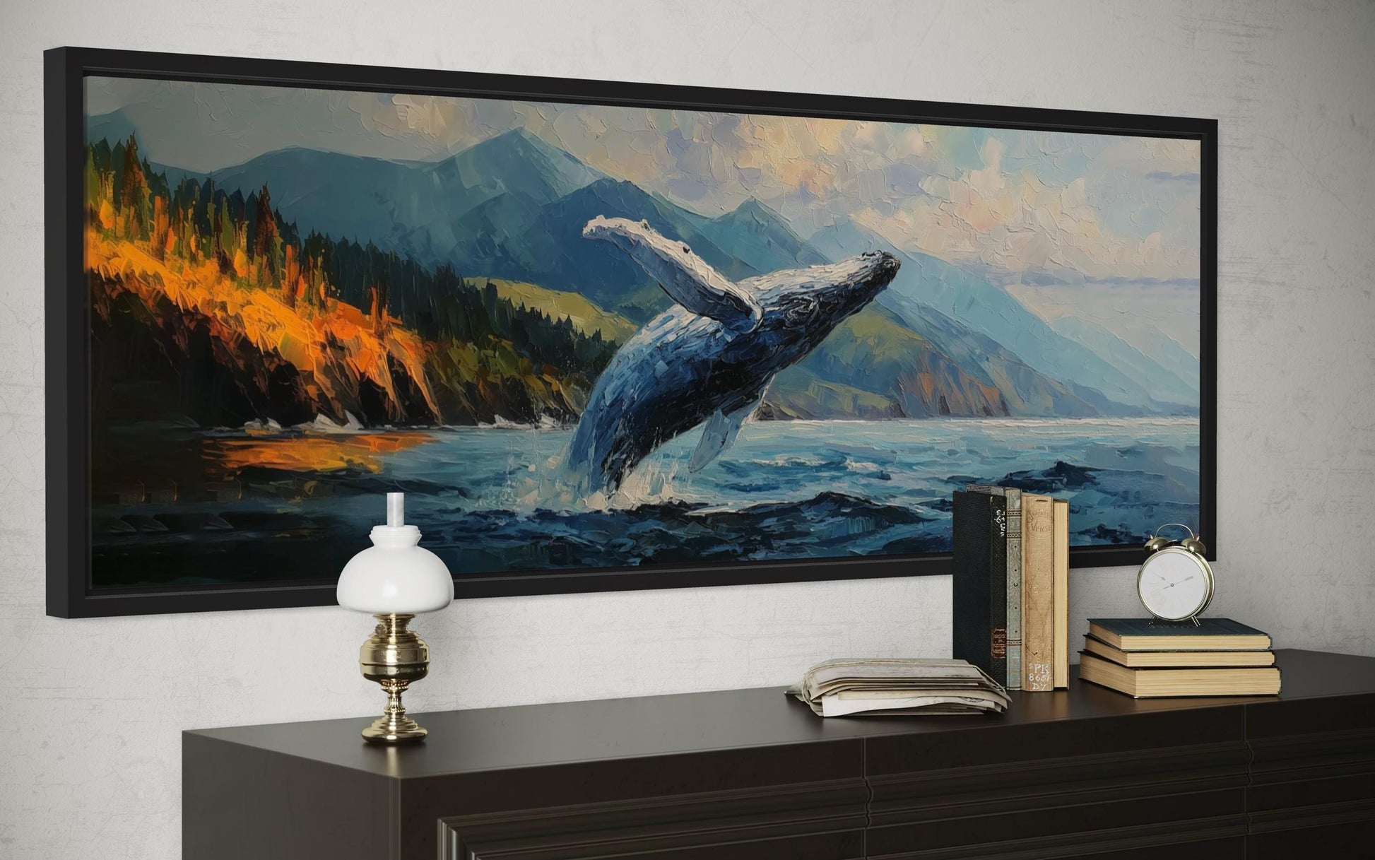 Jumping Whale In Vancouver Long Horisontal Canada Canvas Wall Art