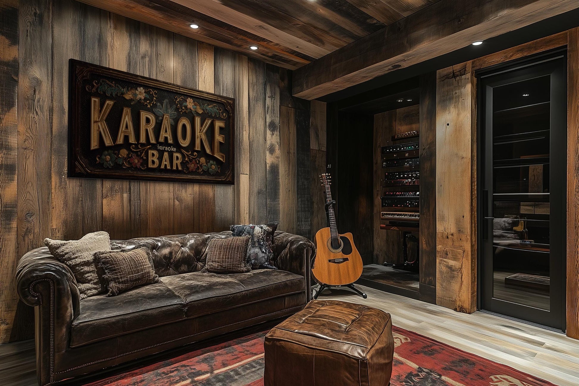 Karaoke Bar Vintage Sign Framed Canvas Wall Art