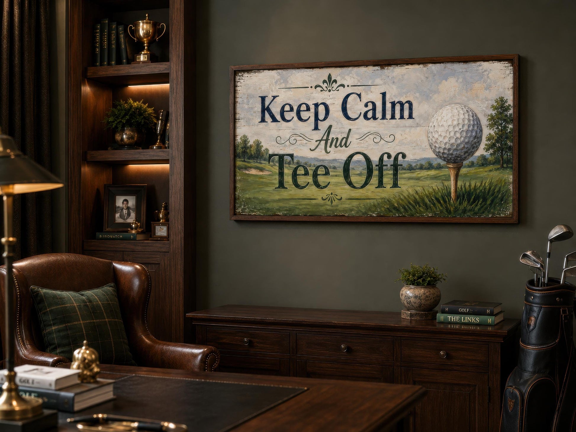 Keep Calm Tee Off | Funny Golf Sign Wall Art for Man Cave & Home Office Decor