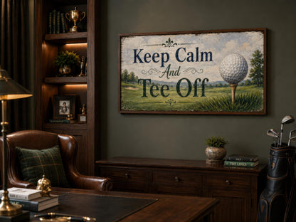 Keep Calm Tee Off | Funny Golf Sign Wall Art for Man Cave & Home Office Decor
