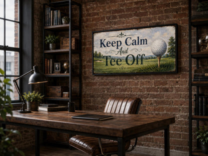 Keep Calm Tee Off | Funny Golf Sign Wall Art for Man Cave & Home Office Decor