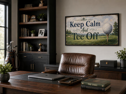 Keep Calm Tee Off | Funny Golf Sign Wall Art for Man Cave & Home Office Decor