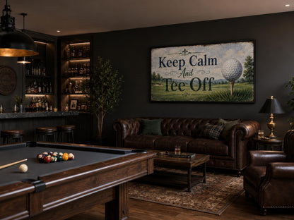 Keep Calm Tee Off | Funny Golf Sign Wall Art for Man Cave & Home Office Decor