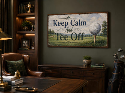 Keep Calm Tee Off | Funny Golf Sign Wall Art for Man Cave & Home Office Decor