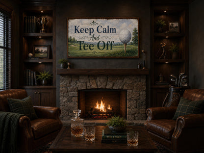 Keep Calm Tee Off | Funny Golf Sign Wall Art for Man Cave & Home Office Decor