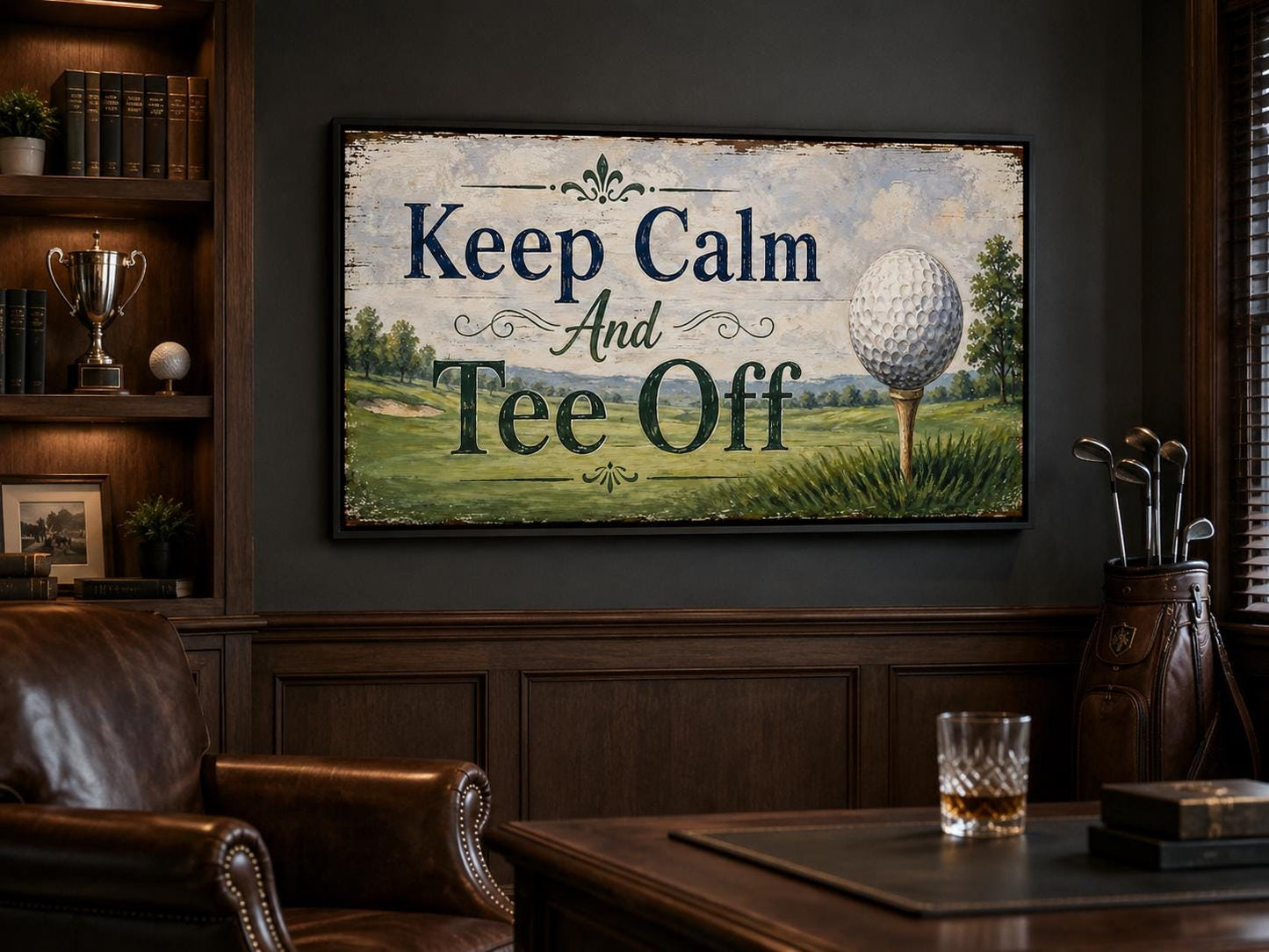Keep Calm Tee Off | Funny Golf Sign Wall Art for Man Cave & Home Office Decor