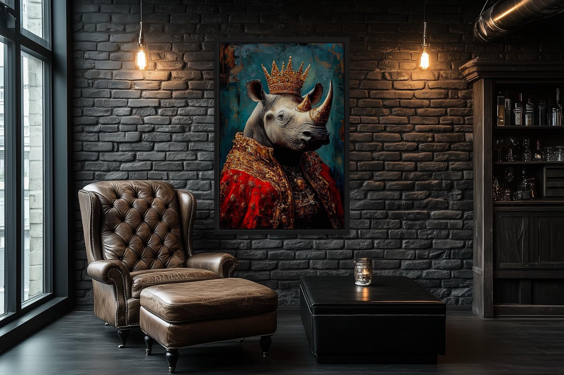 King Rhinoceros With Crown And Robe Victorian Portrait Wall Art