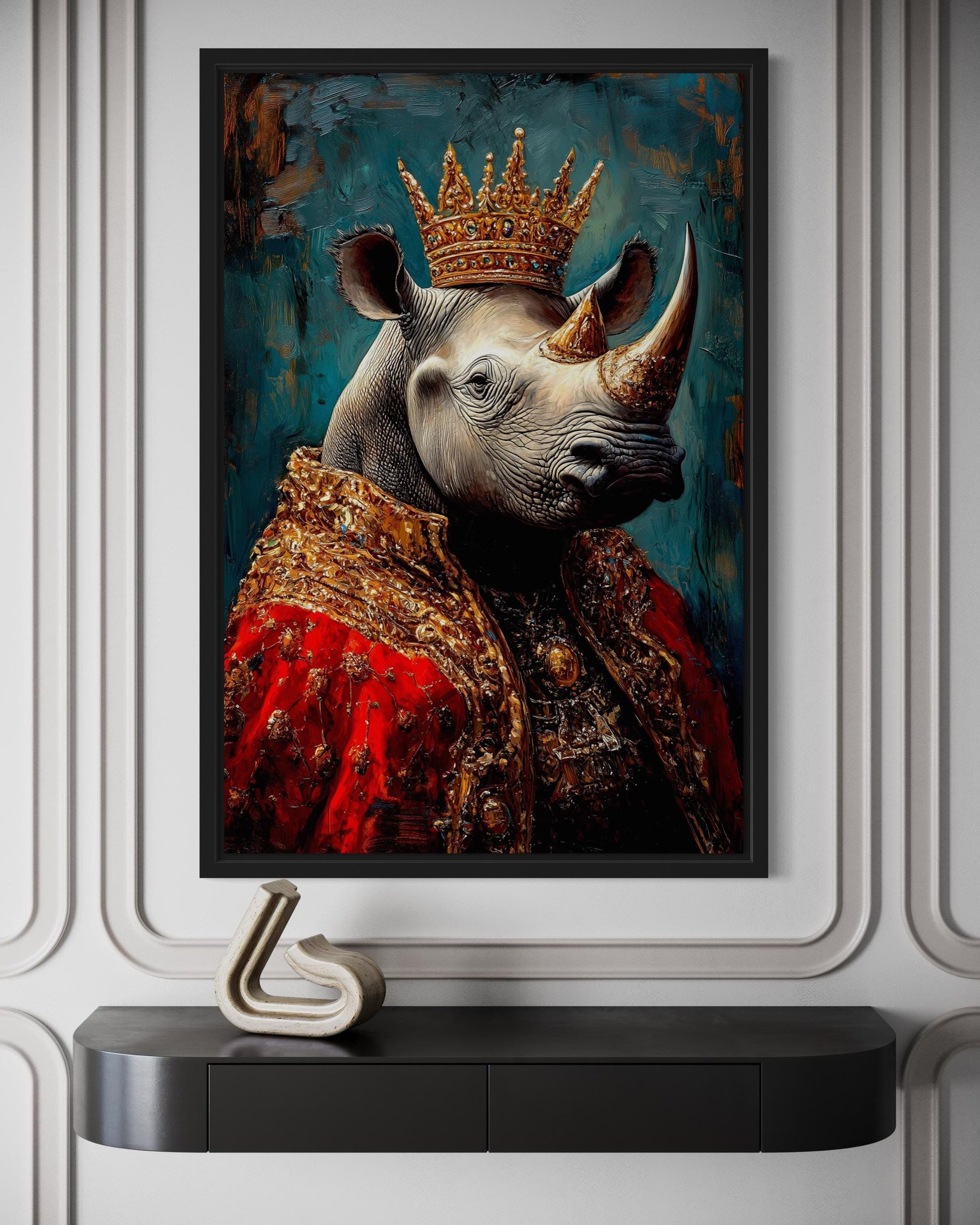King Rhinoceros With Crown And Robe Victorian Portrait Wall Art