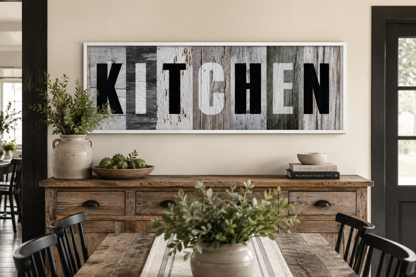 Rustic Farmhouse Kitchen Sign Wood Painting Long Horizontal Canvas Wall Decor