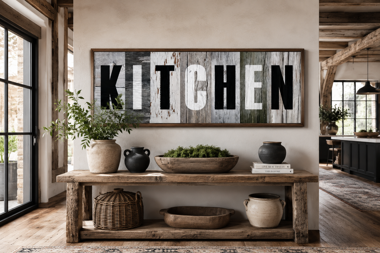 Rustic Farmhouse Kitchen Sign Wood Painting Long Horizontal Canvas Wall Decor