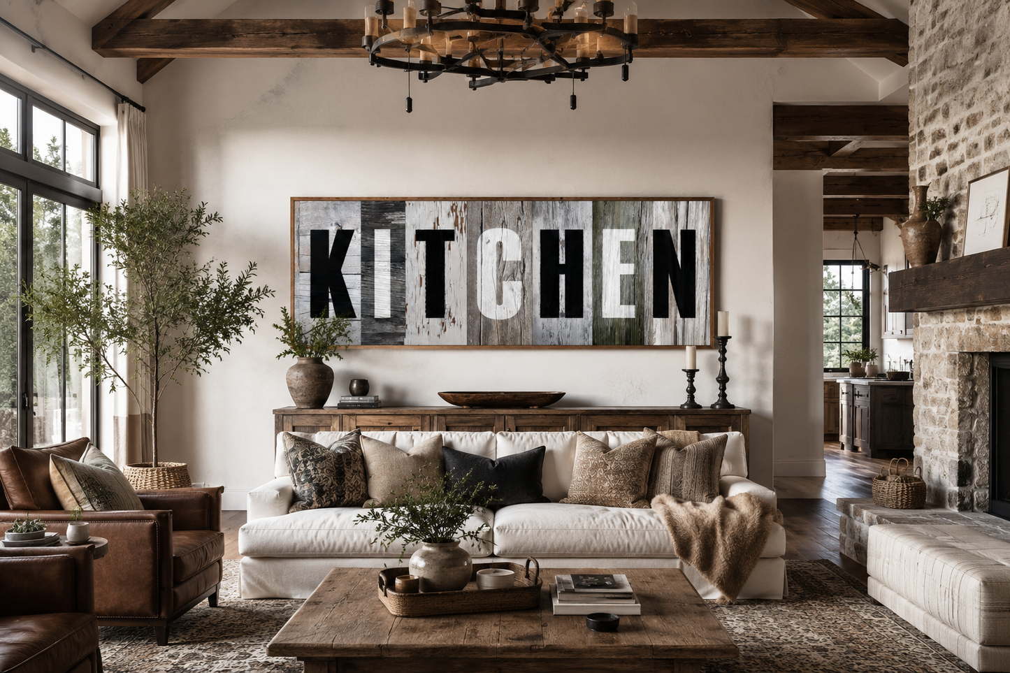 Rustic Farmhouse Kitchen Sign Wood Painting Long Horizontal Canvas Wall Decor