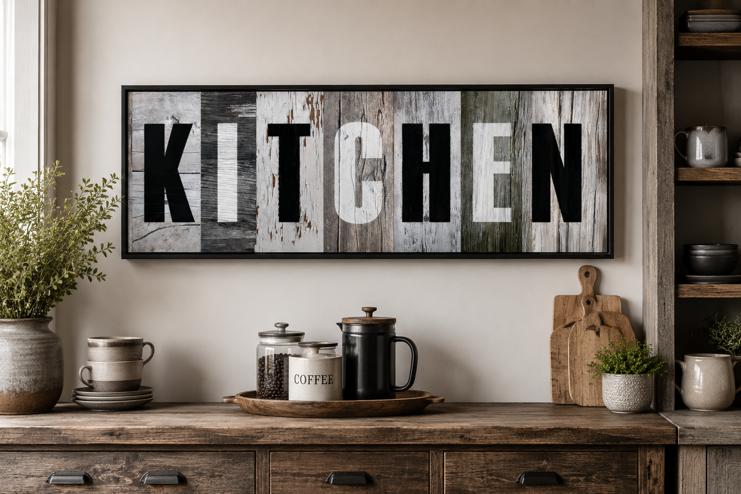 Rustic Farmhouse Kitchen Sign Wood Painting Long Horizontal Canvas Wall Decor
