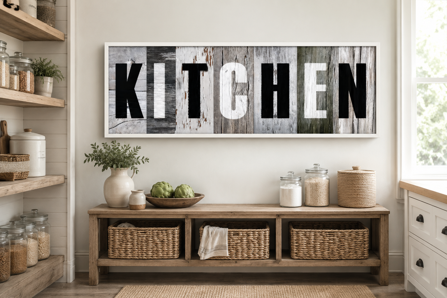 Rustic Farmhouse Kitchen Sign Wood Painting Long Horizontal Canvas Wall Decor