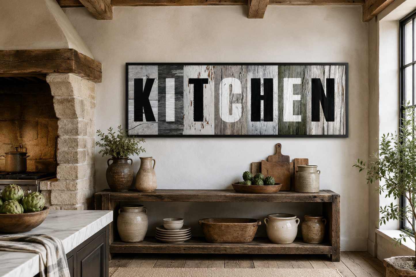 Rustic Farmhouse Kitchen Sign Wood Painting Long Horizontal Canvas Wall Decor