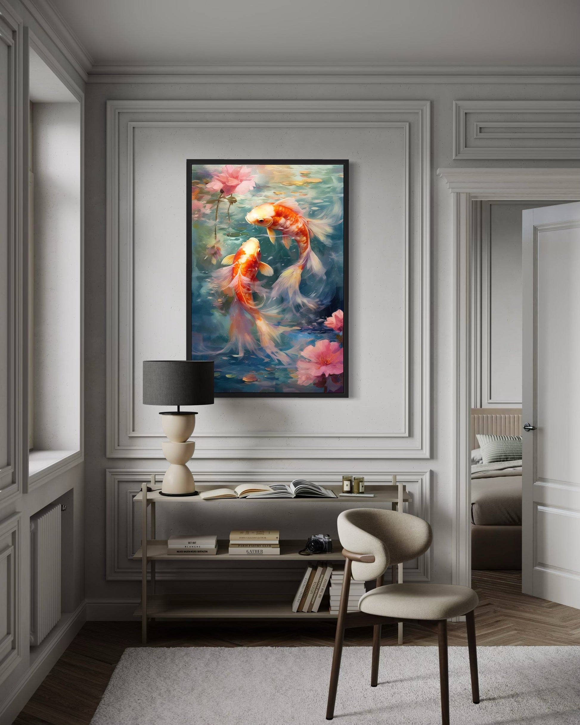 Koi Fish Zen Japanese Framed Canvas Wall Art