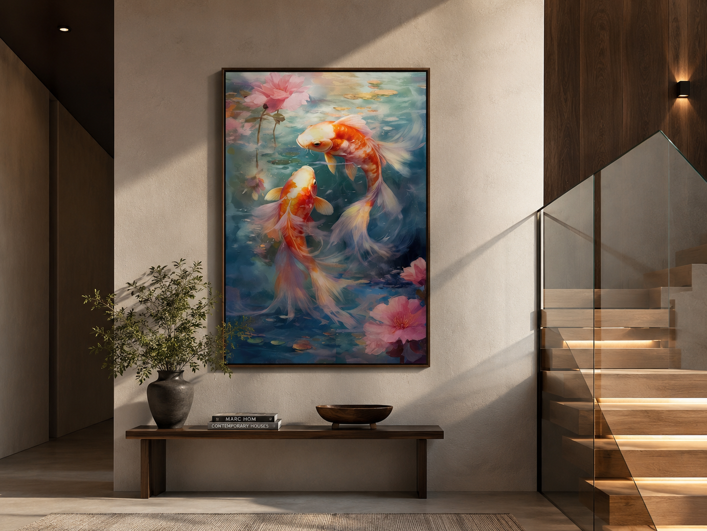 Koi Fish Zen Japanese Framed Canvas Wall Art