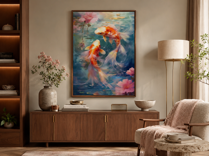 Koi Fish Zen Japanese Framed Canvas Wall Art