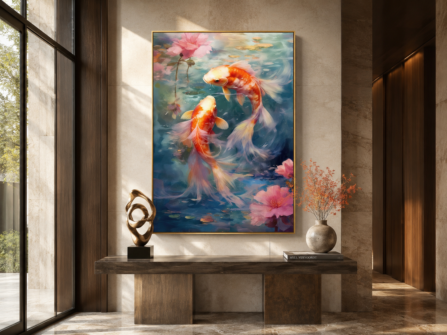 Koi Fish Zen Japanese Framed Canvas Wall Art