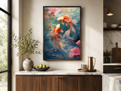 Koi Fish Zen Japanese Framed Canvas Wall Art