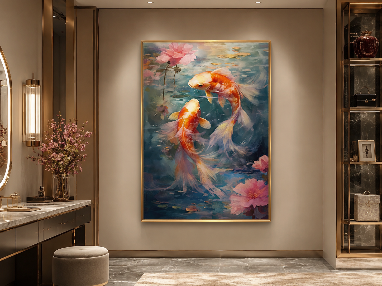 Koi Fish Zen Japanese Framed Canvas Wall Art