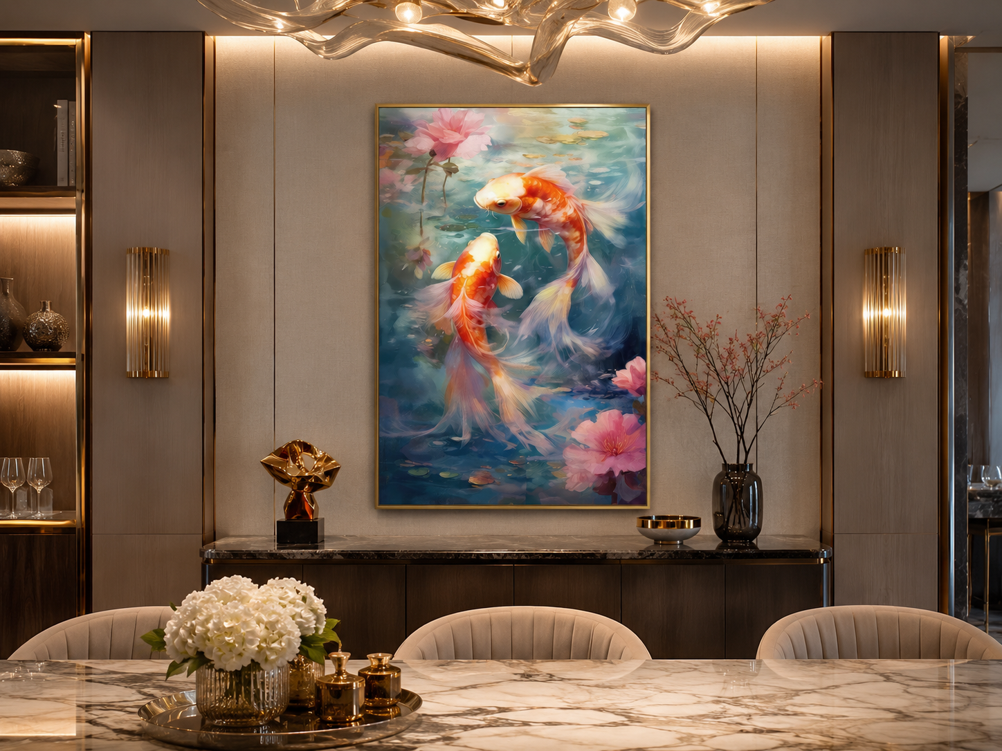 Koi Fish Zen Japanese Framed Canvas Wall Art