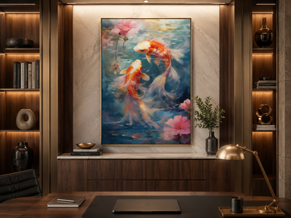 Koi Fish Zen Japanese Framed Canvas Wall Art