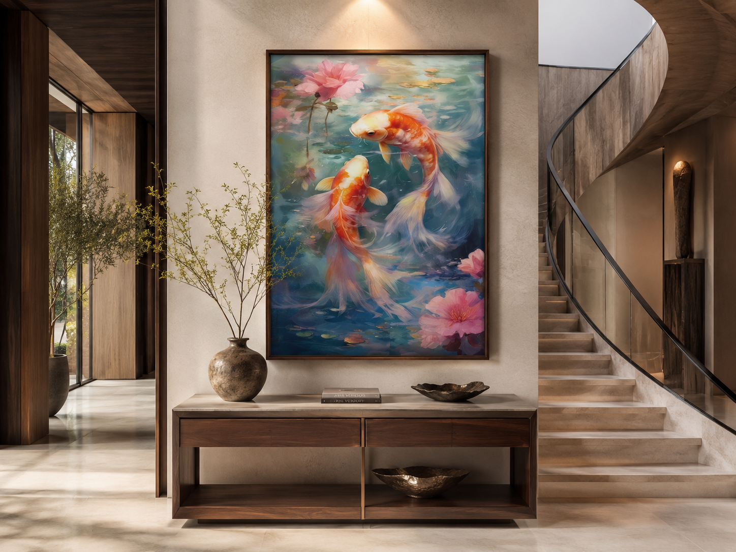 Koi Fish Zen Japanese Framed Canvas Wall Art