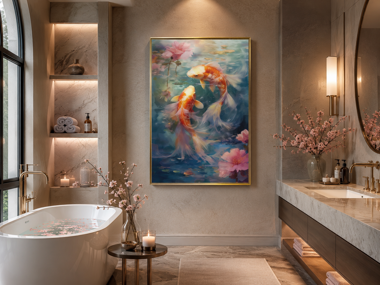 Koi Fish Zen Japanese Framed Canvas Wall Art