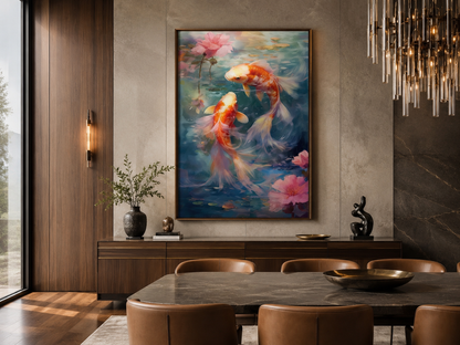 Koi Fish Zen Japanese Framed Canvas Wall Art