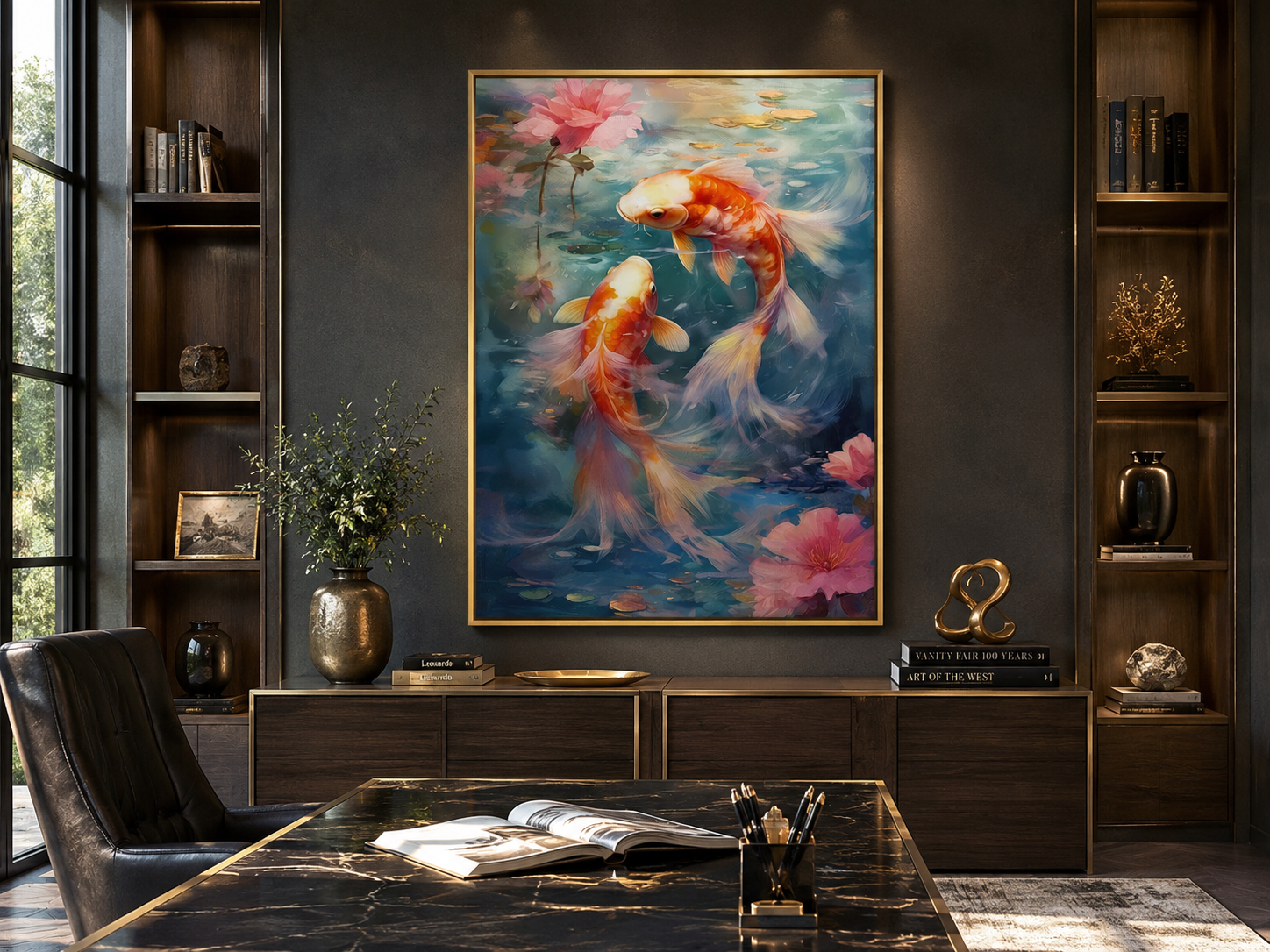 Koi Fish Zen Japanese Framed Canvas Wall Art