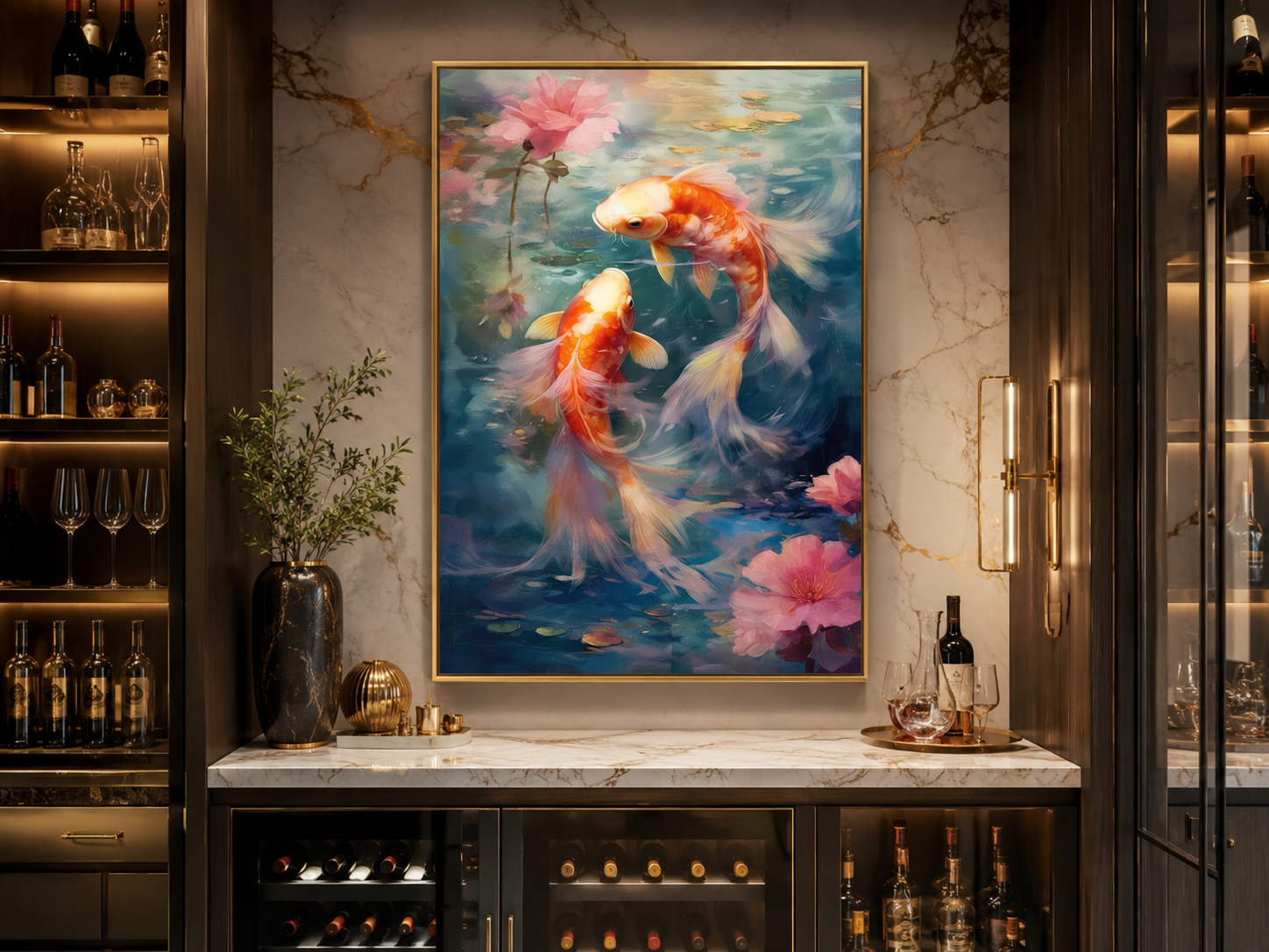 Koi Fish Zen Japanese Framed Canvas Wall Art