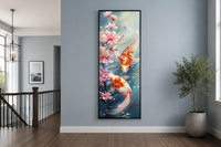 Tall Narrow Zen Koi Fish Vertical Framed Canvas Wall Art
