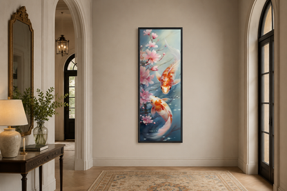 Tall Narrow Zen Koi Fish Vertical Framed Canvas Wall Art