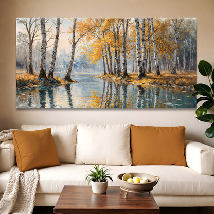 Birch Woods Golden Reflections Metal Wall Art