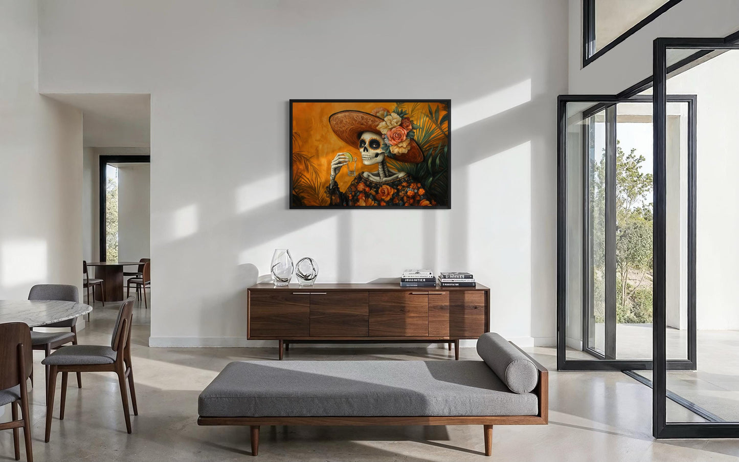 La Calavera Catrina Drinking Tequila Mexican Canvas Wall Art