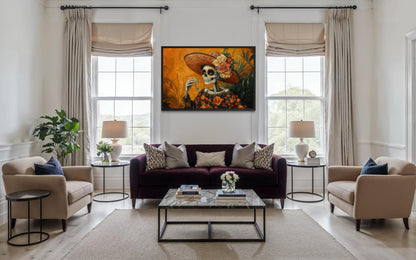 La Calavera Catrina Drinking Tequila Mexican Canvas Wall Art