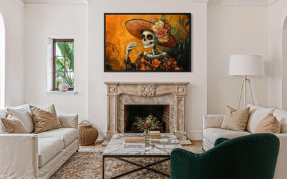La Calavera Catrina Drinking Tequila Mexican Canvas Wall Art