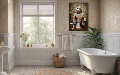 Labradoodle Dog On The Toilet Reading Newspaper Picture Canvas Wall Art