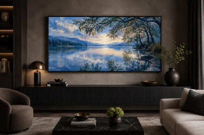 Lake House Wall Art – Blue Lake Painting Framed Canvas Print for Living Room Decor