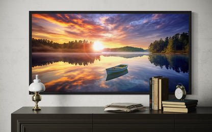 Lake Sunrise Wall Art – Serene Lake Canvas Print for Rustic Cabin Decor