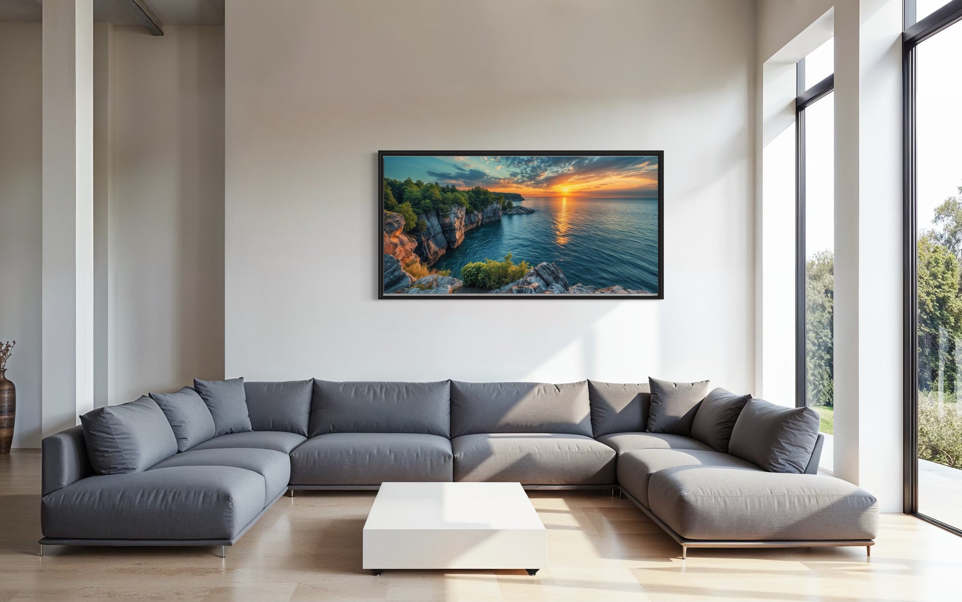 Lake Sunset Canvas - Framed Wall Art | Panoramic Lake Landscape Print